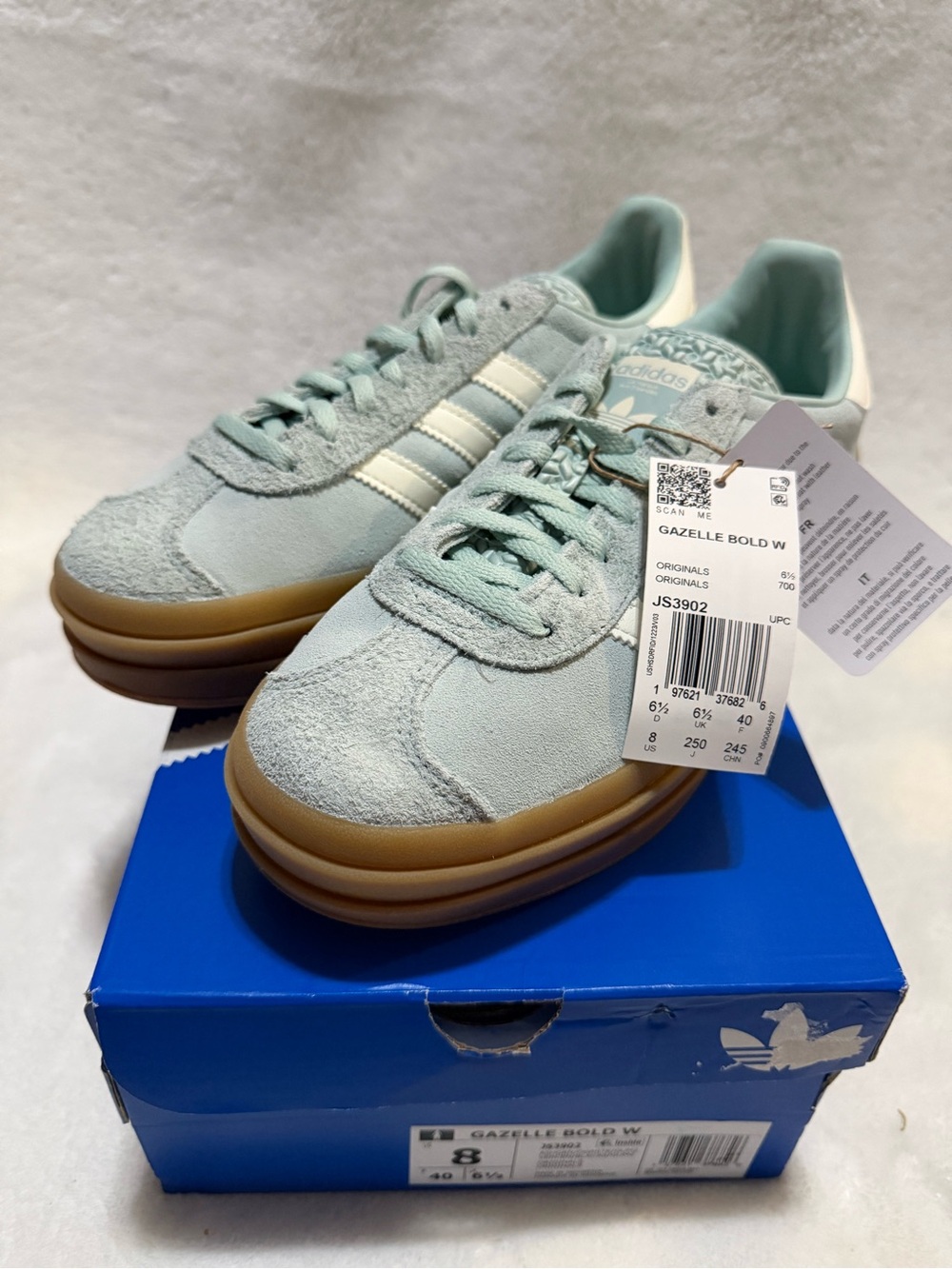 adidas womens Gazelle Bold W Mint Suede Sneakers with Gum Sole